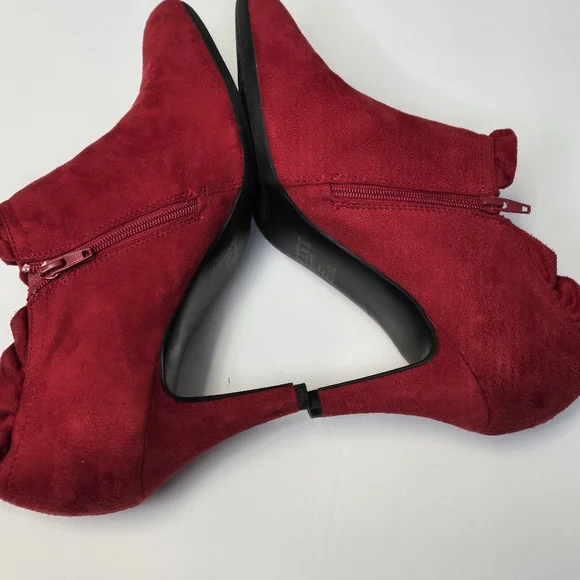 Red Ruffled Top Ankle Boots - Picture 4 of 5